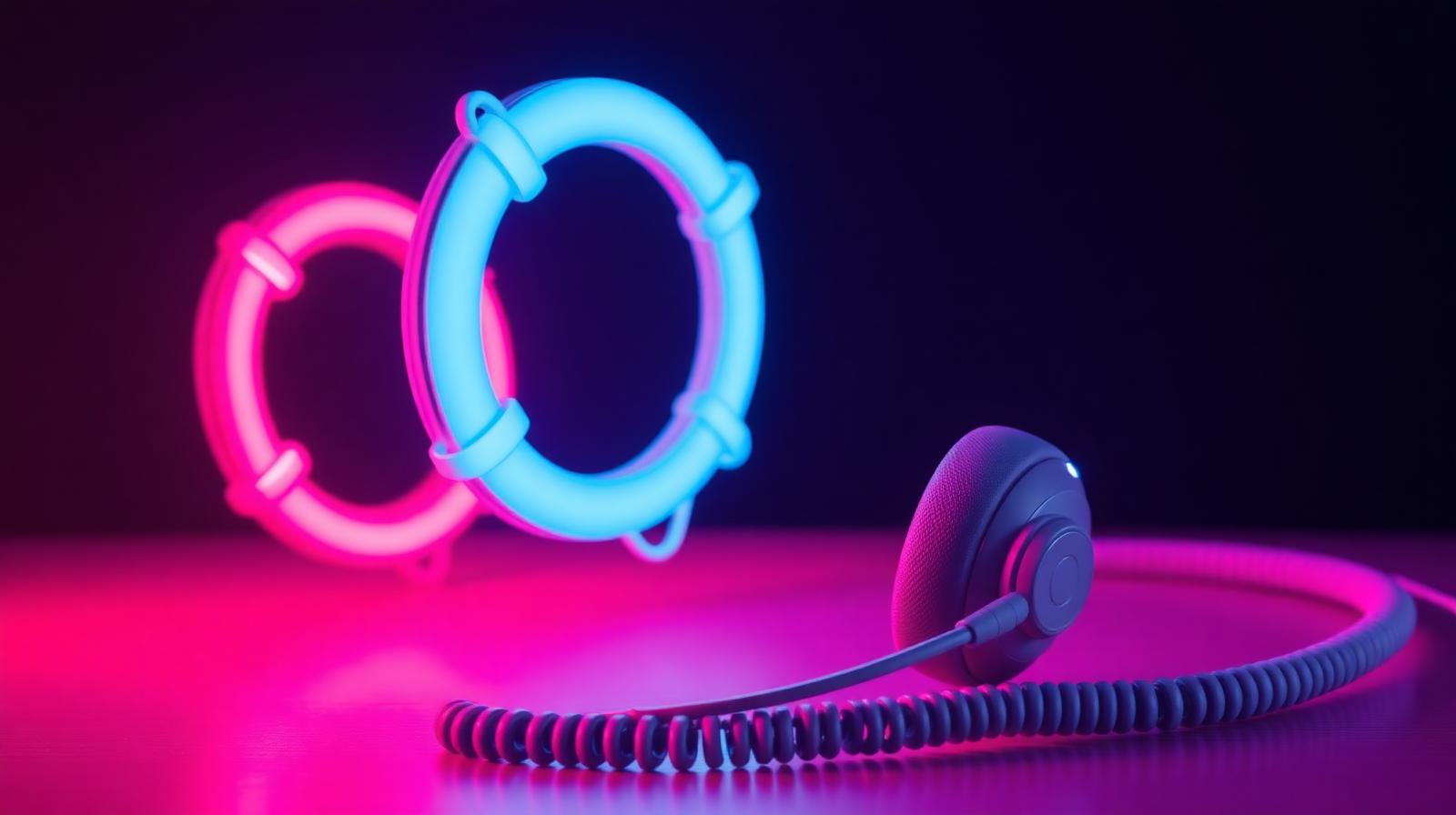 Casque téléphonique lumineux et bouée de sauvetage, symbole d'aide pour les joueurs